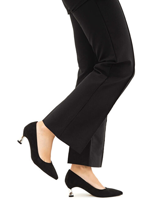 Tamer Tanca Kadın Suni Deri Siyah Süet Topuklu Ayakkabı - Görsel 5