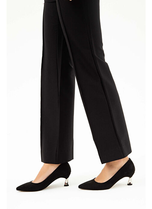 Tamer Tanca Kadın Suni Deri Siyah Süet Topuklu Ayakkabı - Görsel 7