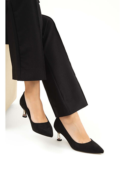 Tamer Tanca Kadın Suni Deri Siyah Süet Topuklu Ayakkabı - Görsel 9