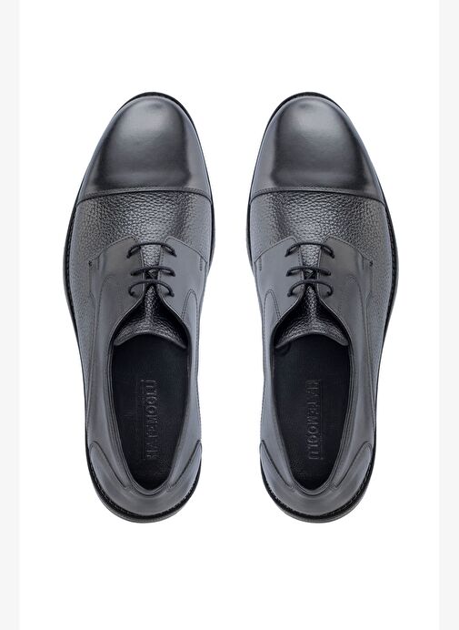 Siyah Klasik 100% Hakiki Deri Bağcıklı Ayakkabı - Görsel 3