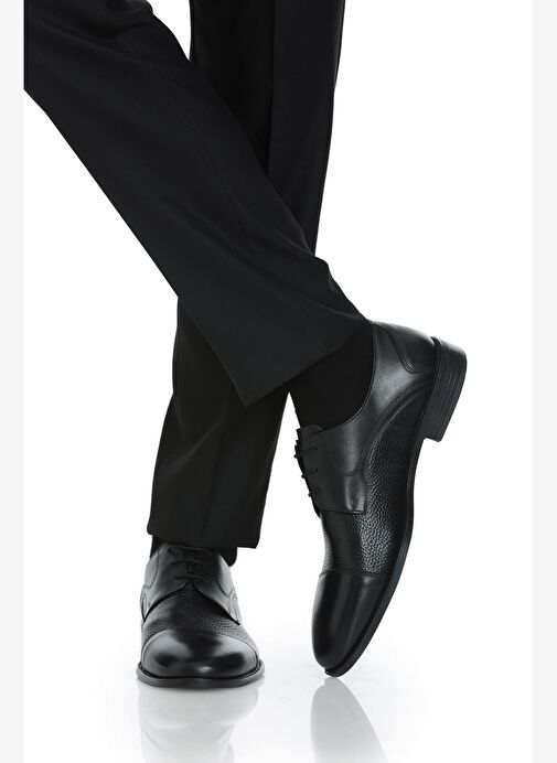 Siyah Klasik 100% Hakiki Deri Bağcıklı Ayakkabı - Görsel 8