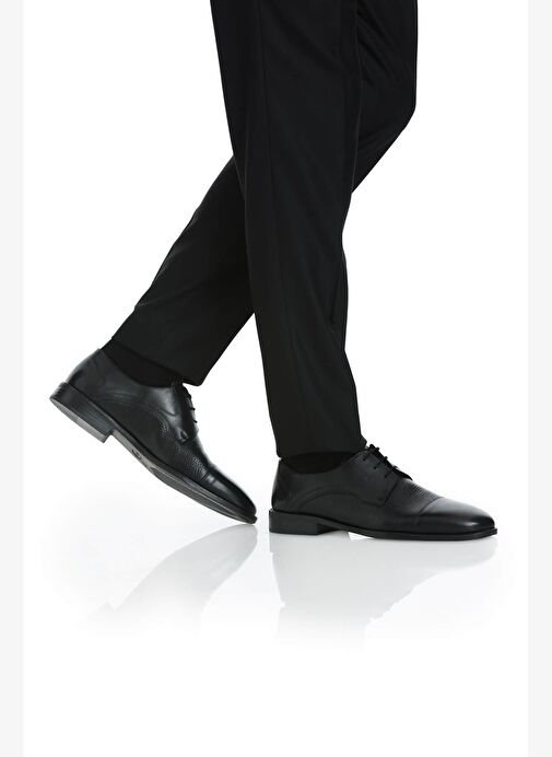 Siyah Klasik 100% Hakiki Deri Bağcıklı Ayakkabı - Görsel 9