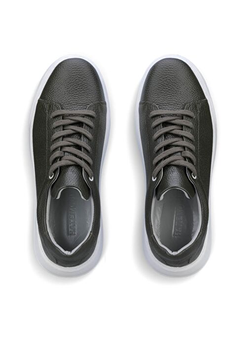 Haki Bağcıklı %100 Hakiki Deri Casual Ayakkabı - Görsel 3