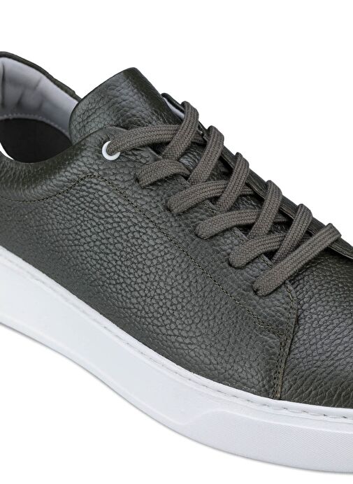 Haki Bağcıklı %100 Hakiki Deri Casual Ayakkabı - Görsel 5