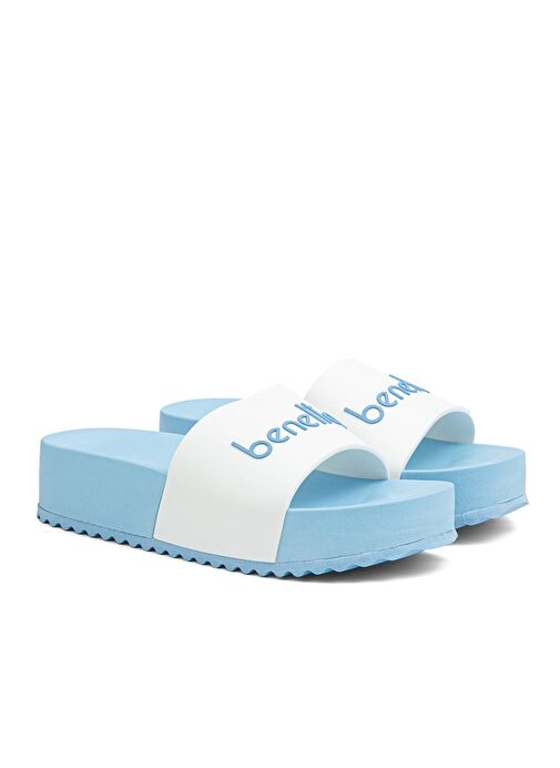 Benetton® | BN-1212- 3489 Beyaz Mavi - Kadın Terlik - Görsel 3