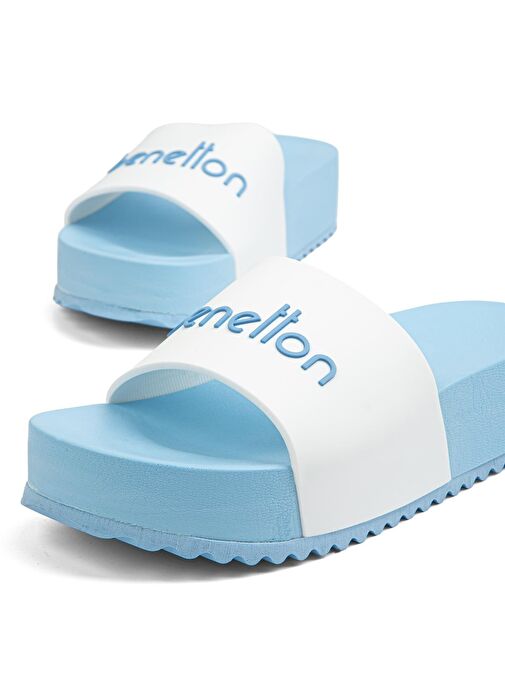 Benetton® | BN-1212- 3489 Beyaz Mavi - Kadın Terlik - Görsel 5