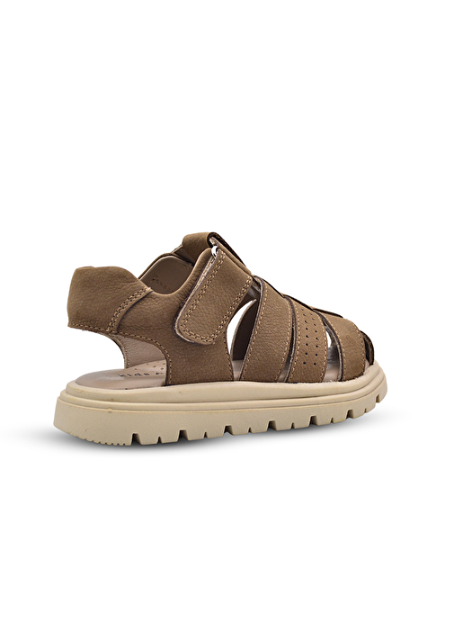 Galler Hakiki Deri Tek Cırtlı Unisex Çocuk Sandalet Kum Rengi - Görsel 3