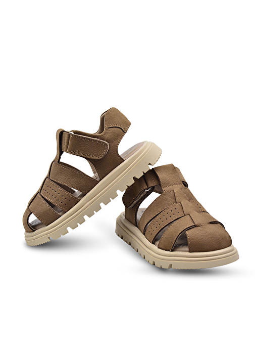 Galler Hakiki Deri Tek Cırtlı Unisex Çocuk Sandalet Kum Rengi - Görsel 6