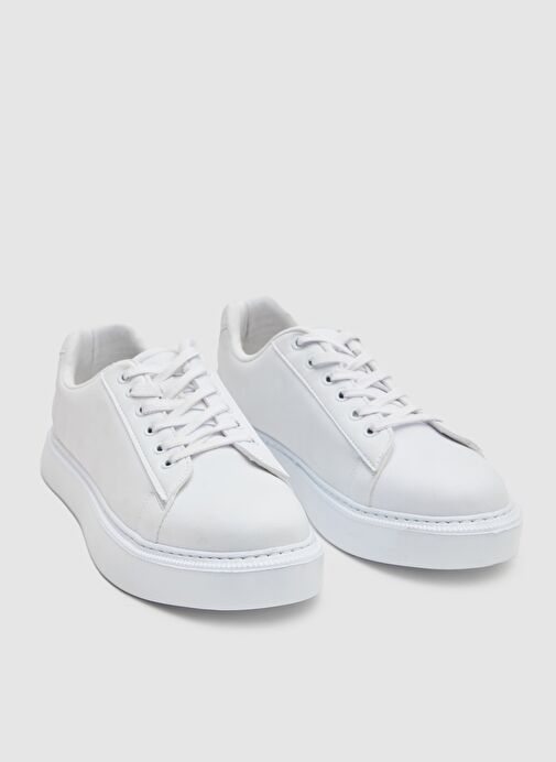 Twn Beyaz Kalın Beyaz Tabanlı Bağcıklı Sneaker Ayakkabi - Görsel 3