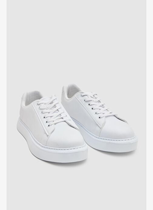 Twn Beyaz Kalın Beyaz Tabanlı Bağcıklı Sneaker Ayakkabi - Görsel 2