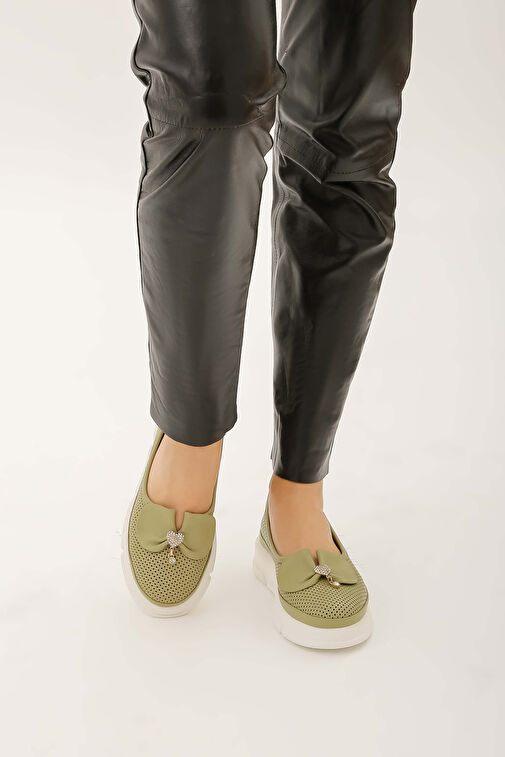 Tamer Tanca Kadın Hakiki Deri Yeşil Comfort Ayakkabı - Görsel 3