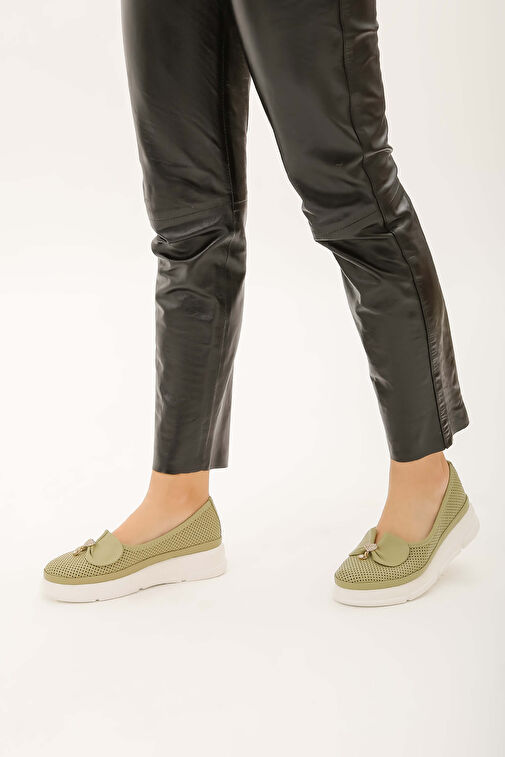 Tamer Tanca Kadın Hakiki Deri Yeşil Comfort Ayakkabı - Görsel 4