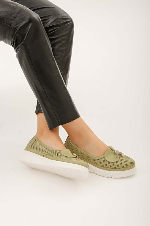 Tamer Tanca Kadın Hakiki Deri Yeşil Comfort Ayakkabı - Görsel 5
