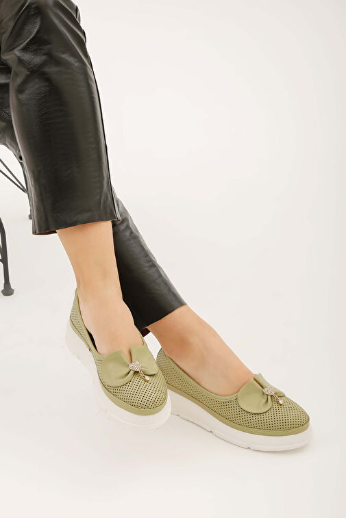 Tamer Tanca Kadın Hakiki Deri Yeşil Comfort Ayakkabı - Görsel 6