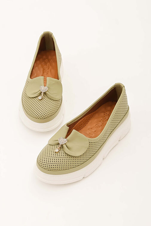 Tamer Tanca Kadın Hakiki Deri Yeşil Comfort Ayakkabı - Görsel 7