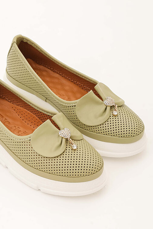 Tamer Tanca Kadın Hakiki Deri Yeşil Comfort Ayakkabı - Görsel 9