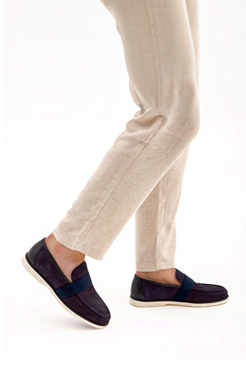 Tamer Tanca Erkek Hakiki Deri Lacivert Nubuk Casual Ayakkabı - Görsel 2