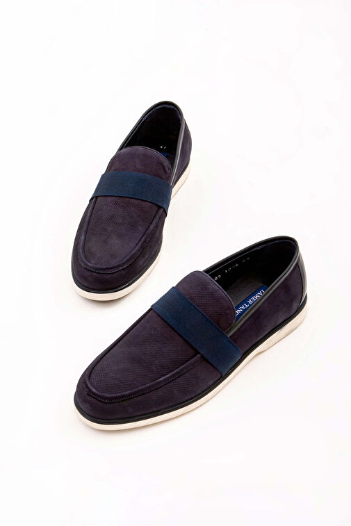 Tamer Tanca Erkek Hakiki Deri Lacivert Nubuk Casual Ayakkabı - Görsel 4