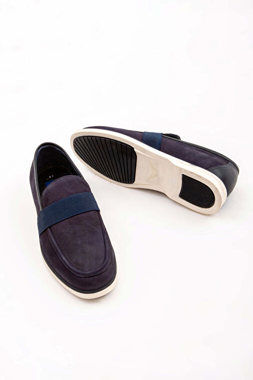 Tamer Tanca Erkek Hakiki Deri Lacivert Nubuk Casual Ayakkabı - Görsel 6