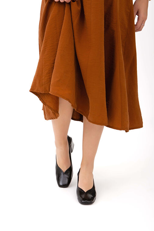 Tamer Tanca Kadın Hakiki Deri Siyah Rugan GOVA Ayakkabı - Görsel 3