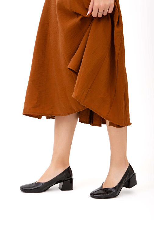 Tamer Tanca Kadın Hakiki Deri Siyah Rugan GOVA Ayakkabı - Görsel 4