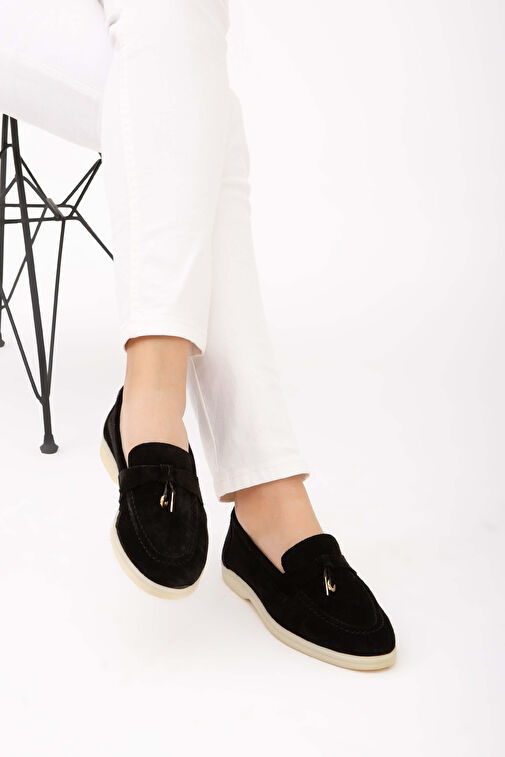 Tamer Tanca Kadın Hakiki Deri Siyah Loafer Ayakkabı - Görsel 5