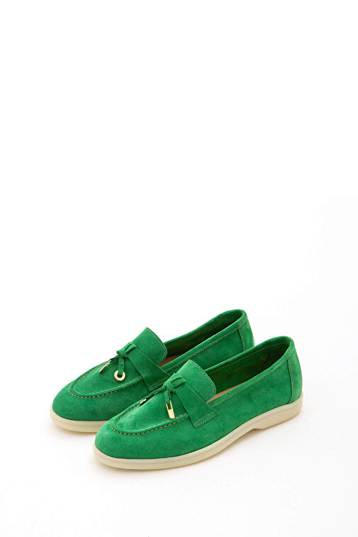 Tamer Tanca Kadın Hakiki Deri Yeşil Loafer Ayakkabı - Görsel 2