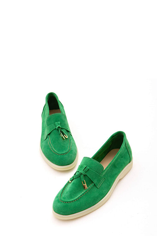 Tamer Tanca Kadın Hakiki Deri Yeşil Loafer Ayakkabı - Görsel 3