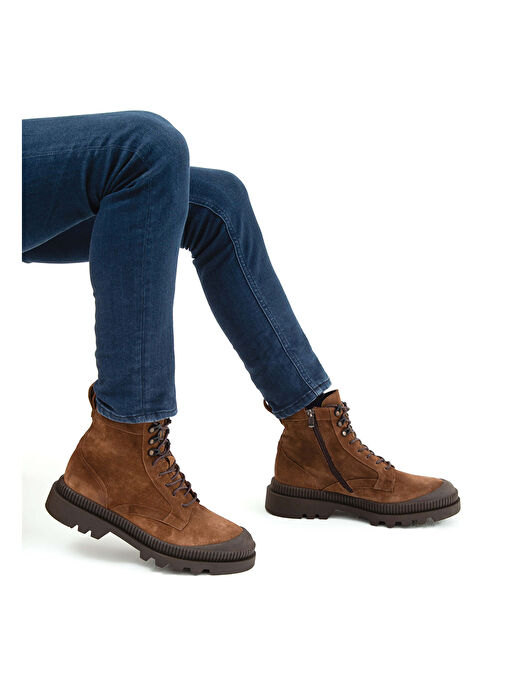 Tamer Tanca Erkek Hakiki Deri Kahverengi Süet Casual Bot - Görsel 4