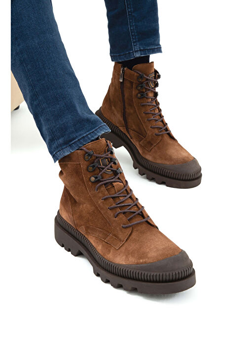 Tamer Tanca Erkek Hakiki Deri Kahverengi Süet Casual Bot - Görsel 5
