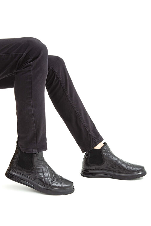 Tamer Tanca Erkek Suni Deri Siyah Casual Bot - Görsel 4