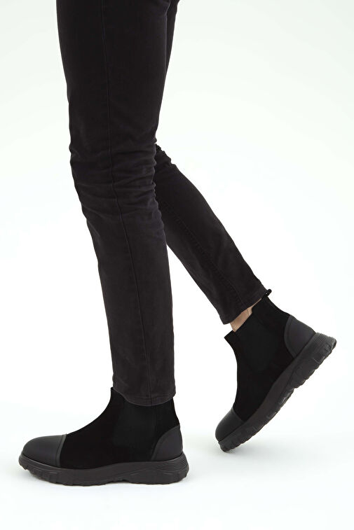 Tamer Tanca Erkek Hakiki Deri Siyah Süet Casual Bot - Görsel 2