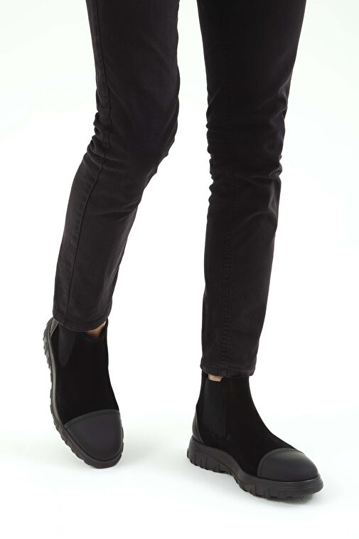 Tamer Tanca Erkek Hakiki Deri Siyah Süet Casual Bot - Görsel 3