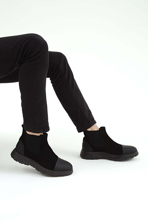 Tamer Tanca Erkek Hakiki Deri Siyah Süet Casual Bot - Görsel 4