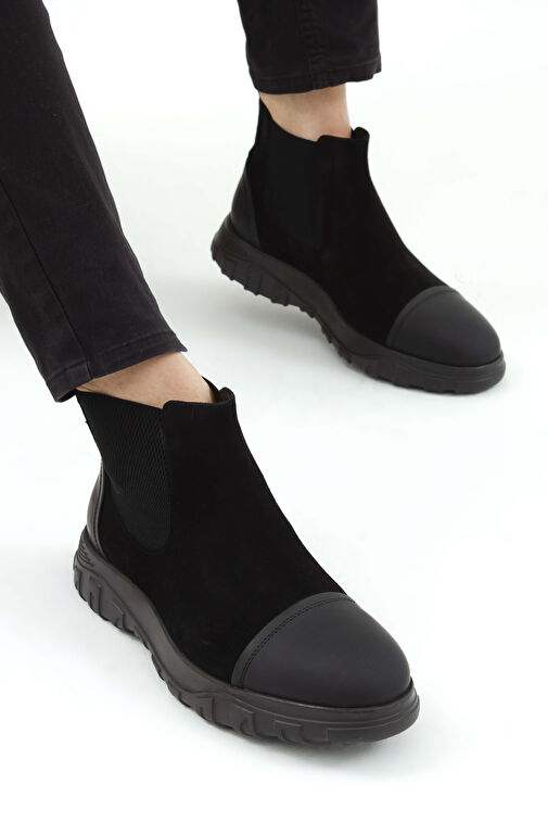 Tamer Tanca Erkek Hakiki Deri Siyah Süet Casual Bot - Görsel 5