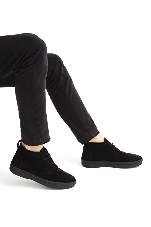 Tamer Tanca Erkek Hakiki Deri Siyah Süet Casual Bot - Görsel 4