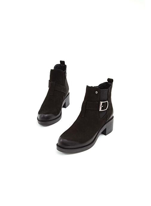 Tamer Tanca Kadın Hakiki Deri Siyah Nubuk Casual Bot - Görsel 4