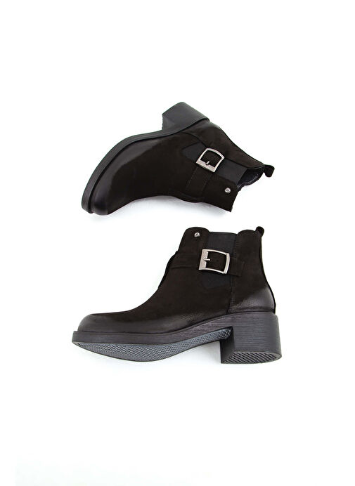 Tamer Tanca Kadın Hakiki Deri Siyah Nubuk Casual Bot - Görsel 5