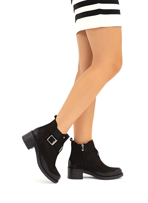 Tamer Tanca Kadın Hakiki Deri Siyah Nubuk Casual Bot - Görsel 2