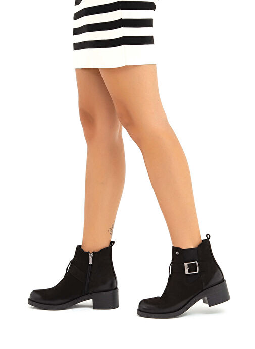 Tamer Tanca Kadın Hakiki Deri Siyah Nubuk Casual Bot - Görsel 7