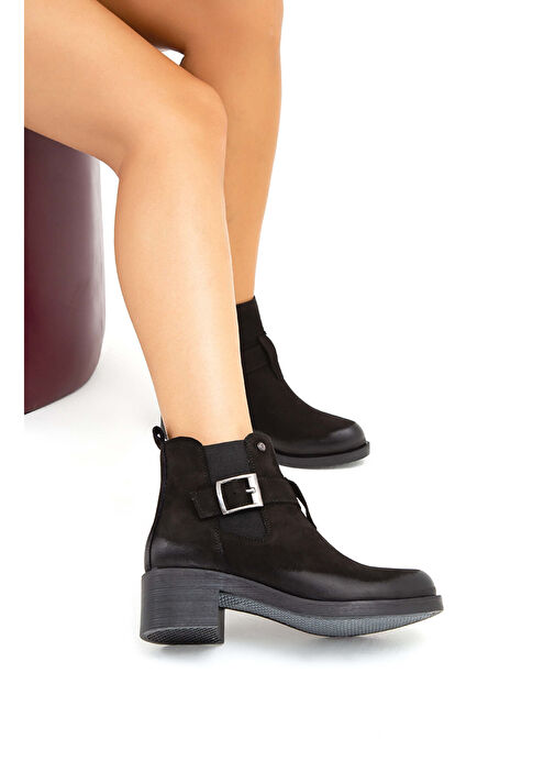 Tamer Tanca Kadın Hakiki Deri Siyah Nubuk Casual Bot - Görsel 8