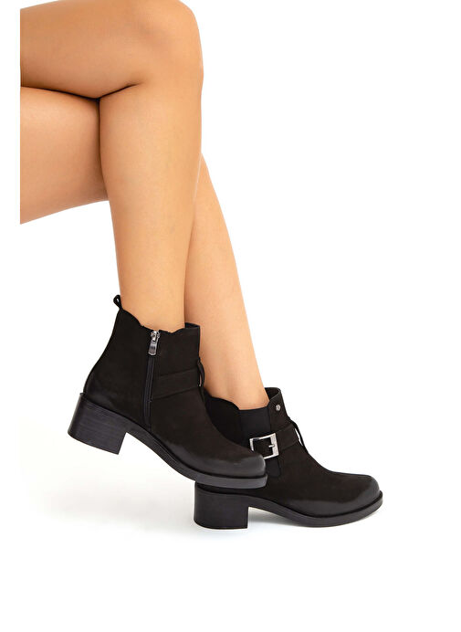 Tamer Tanca Kadın Hakiki Deri Siyah Nubuk Casual Bot - Görsel 9