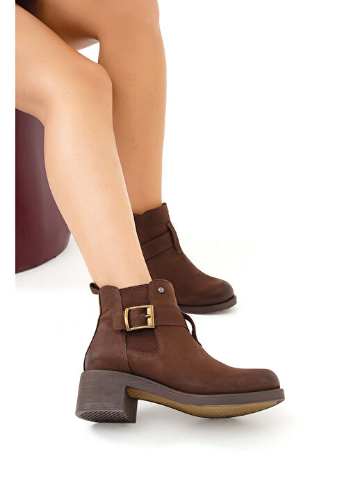Tamer Tanca Kadın Hakiki Deri Kahverengi Nubuk Casual Bot - Görsel 8
