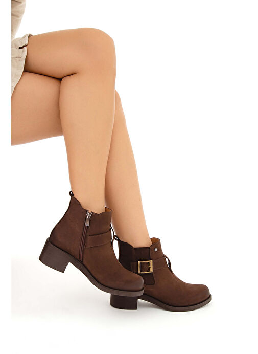 Tamer Tanca Kadın Hakiki Deri Kahverengi Nubuk Casual Bot - Görsel 9
