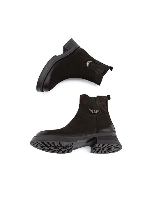 Tamer Tanca Kadın Hakiki Deri Siyah Nubuk Casual Bot - Görsel 7