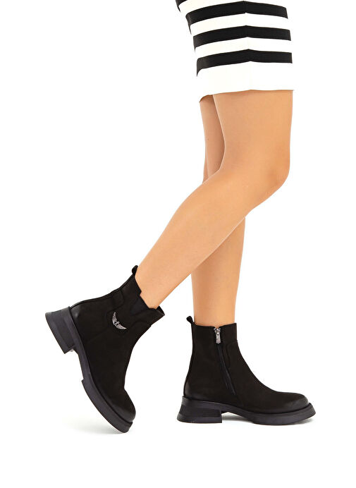 Tamer Tanca Kadın Hakiki Deri Siyah Nubuk Casual Bot - Görsel 2