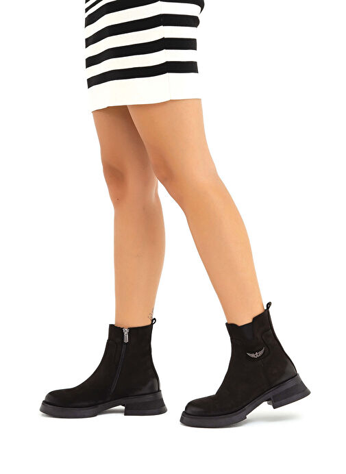 Tamer Tanca Kadın Hakiki Deri Siyah Nubuk Casual Bot - Görsel 3