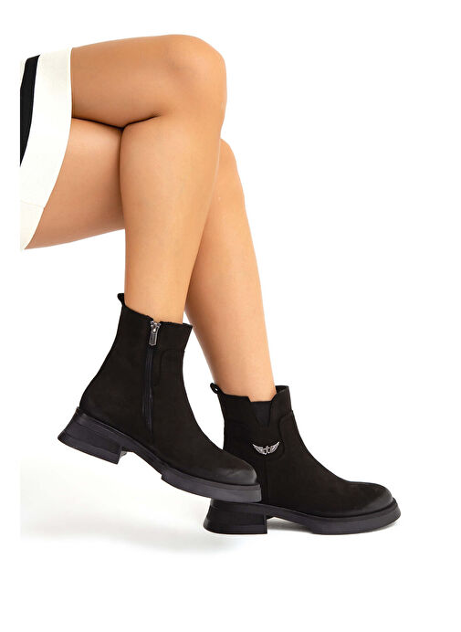 Tamer Tanca Kadın Hakiki Deri Siyah Nubuk Casual Bot - Görsel 9