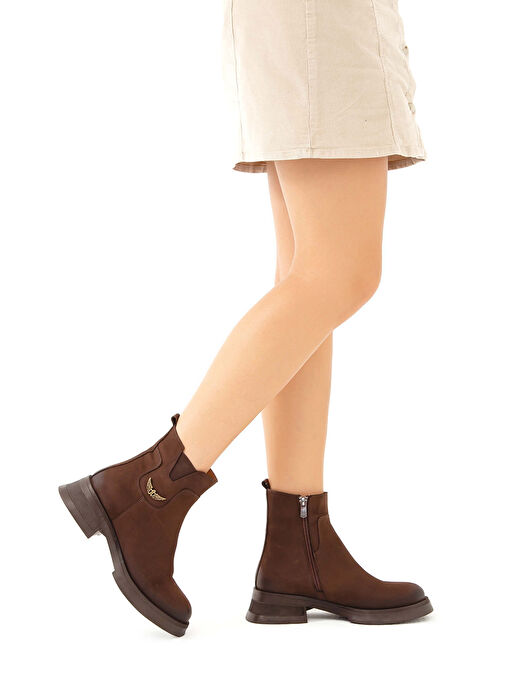 Tamer Tanca Kadın Hakiki Deri Kahverengi Nubuk Casual Bot - Görsel 2