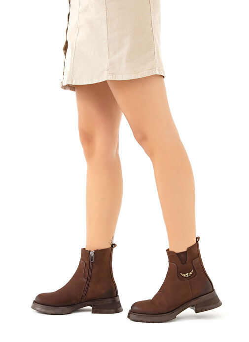 Tamer Tanca Kadın Hakiki Deri Kahverengi Nubuk Casual Bot - Görsel 3